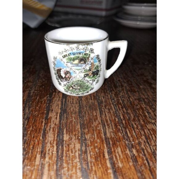 Vintage Great Smoky Mountains Tennessee Miniature 2pc Cup Saucer Set - Picture 4 of 6